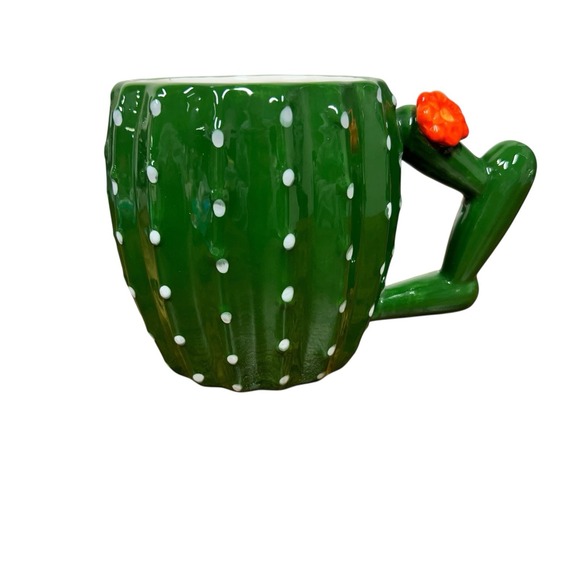 Pier 1 Imports Other - Pier 1 Cactus Coffee Mug  16oz. Succulent Saguaro Red Flower Desert Green